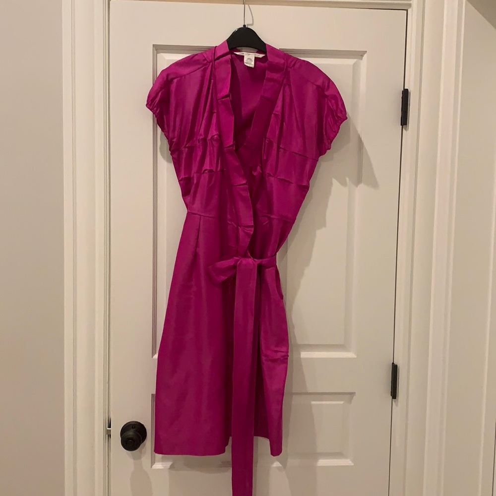 Diane von Furstenberg pink belted wrap dress